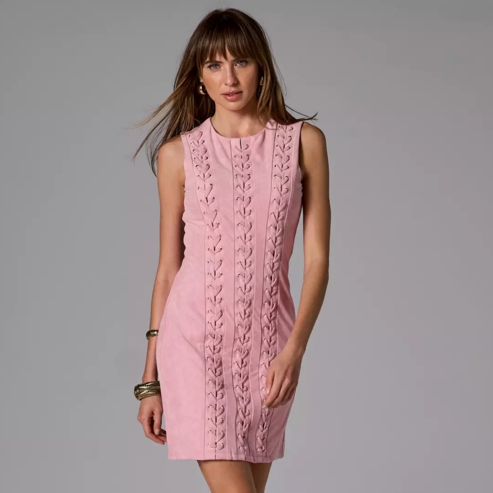 Boston Proper - Faux Suede Lace Up Grommet Sheath Dress - Size 6